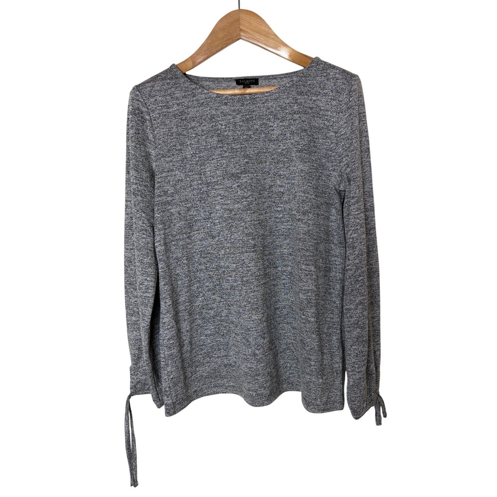 Talbots Petites Gray Metallic Knit Long Sleeve Tie Cuff Top SP‎ Small Petite